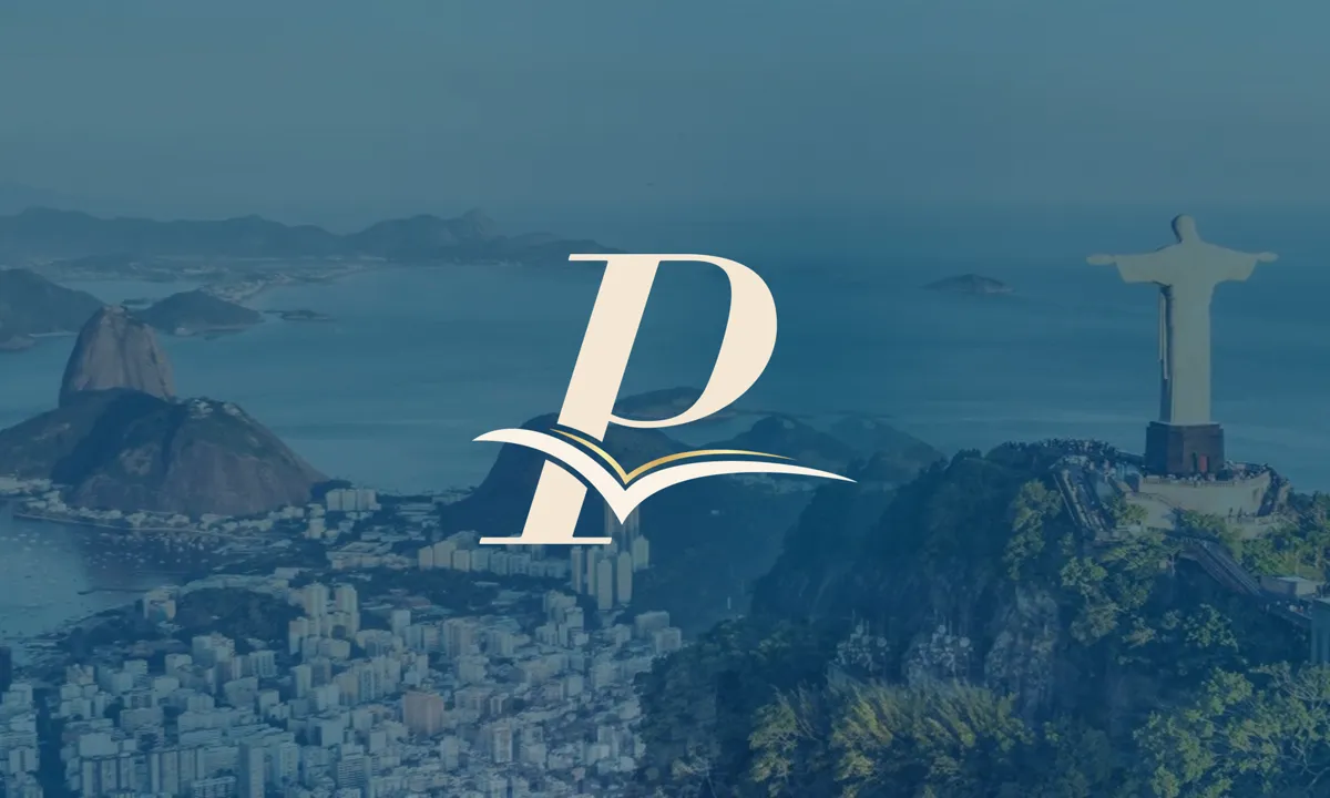 Símbolo da Philia Pilates sobre foto aérea do Rio de Janeiro